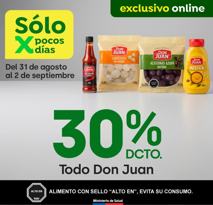 Bombazo excl ecomm - TODO DON JUAN 30% DESCTO - 31-08-2026 al 02-09-2026