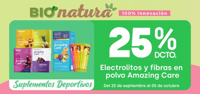 Especial - Electrolitos y fibras en polvo Amazing Care 25%dcto - 22-09-yyyy al 05-10-yyyy