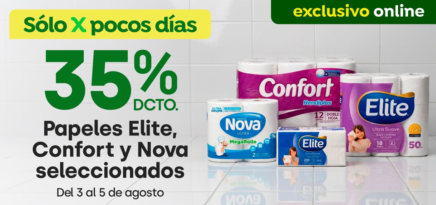 Bombazo excl ecomm - Softys - Papeles Elite, Confort y Nova Seleccionados 35% dcto - 03-08-2026 al 05-08-2026