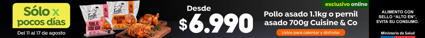 Bombazo excl ecomm - POLLO ENTERO ASADO 1,1kg O PERNIL ASADO 700g C&CO DESDE $6.990 (P.REF. $7.990) - 11-08-2026 al 17-08-2026