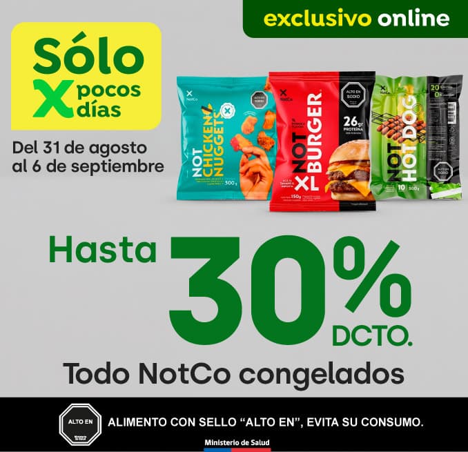 Bombazo excl ecomm - TODO NOTCO CONGELADOS HASTA 30% DSCTO - 31-08-yyyy al 06-09-yyyy