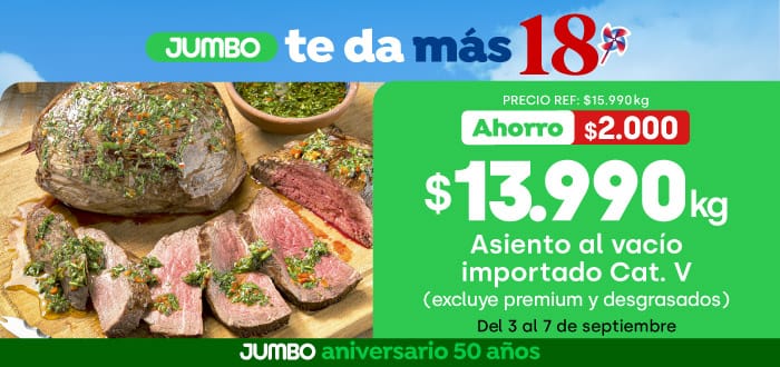 Ciclos - Asiento al vacío importado cat v (excluye premium y desgrasados) $13.990 kg // Precio ref. $15.990 kg - ahorro $2.000 - ppum $13.990 x kg - 03-09-2026 al 07-09-2026
