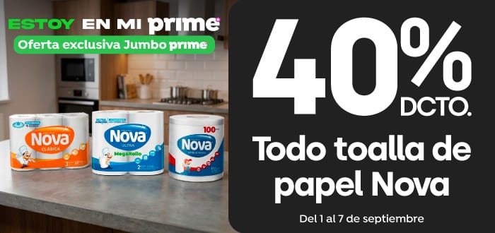 Prime - Todo toalla de papel Nova 40%dcto. - 01-09-2026 al 07-09-2026