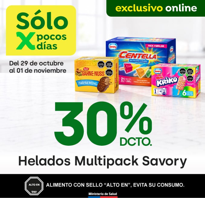 Bombazo excl ecomm - NESTLE - 30% DE DESCTO EN HELADOS MULTIPACK SAVORY - 29-10-2026 al 01-11-2026