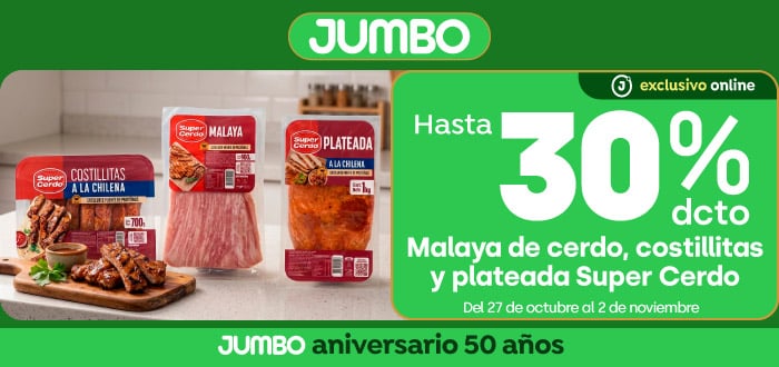 Bombazo excl ecomm - Malaya de cerdo, costillitas y plateada Super Cerdo hasta 30% dcto - 27-10-2026 al 02-11-2026