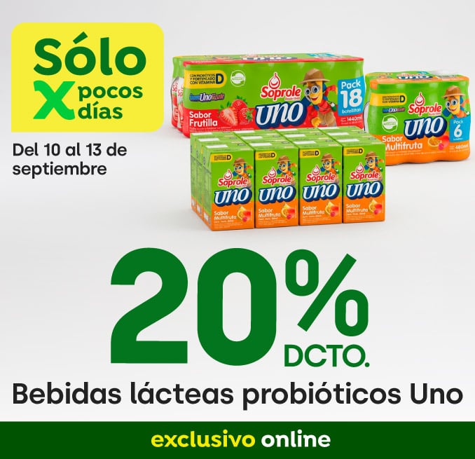 SOPROLE - 20% EN TODOS LAS BEBIDAS LACTEAS PROBIOTICOS UNO