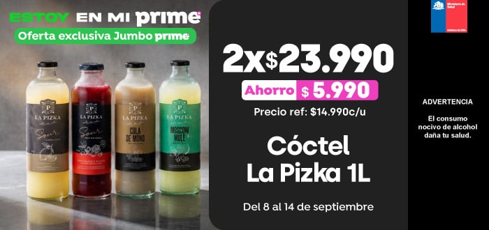 Prime - Cóctel La Pizka 1L 2x$23.990 / Precio ref: $14.990 c/u - 08-09-2026 al 14-09-2026