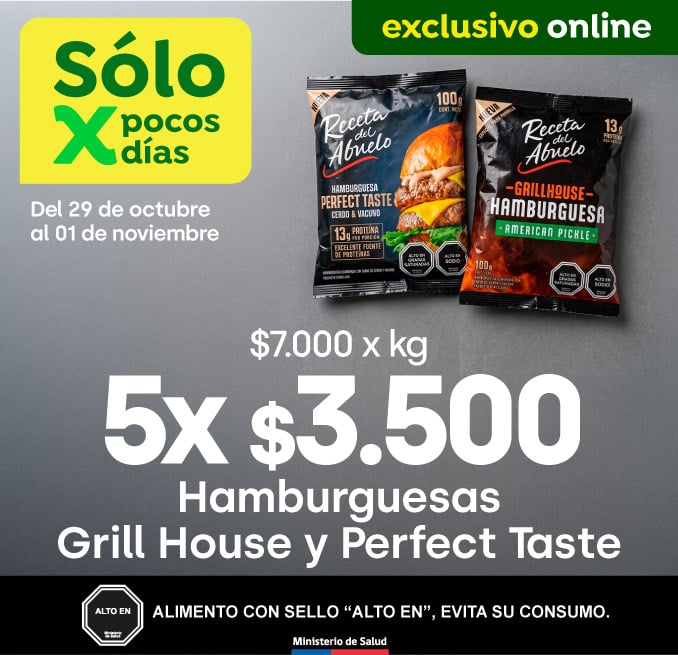 Bombazo excl ecomm - PF | HAMBURGUESAS GRILL HOUSE Y PERFECT TASTE 5X$3.500 - 29-10-yyyy al 01-11-yyyy