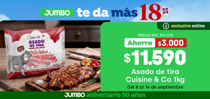 Bombazo excl ecomm - ASADO DE TIRA V 1KG CUISINE&CO $11.590 (p.ref. 14.590) - 08-09-2026 al 14-09-2026