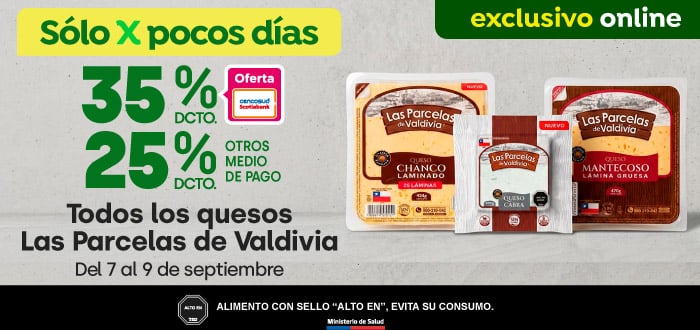 Bombazo excl ecomm - WATTS - TODOS LOS QUESOS LAS PARCELAS DE VALDIVIA 25%/35% - 07-09-2026 al 09-09-2026