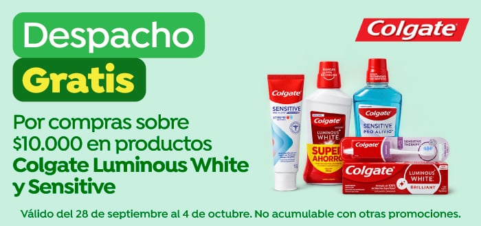Dsp gratis - COLGATE - Por Compras Sobre $10.000 mil en productos Colgate Luminous White y Sensitive - 28-09-2026 al 04-10-2026