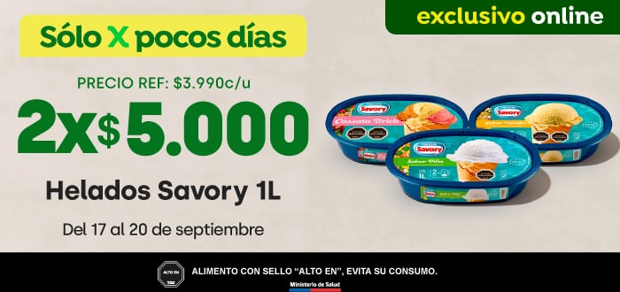 Bombazo excl ecomm - NESTLE - HELADOS SAVORY 1LT 2X$5.200 - 17-09-2026 al 20-09-2026