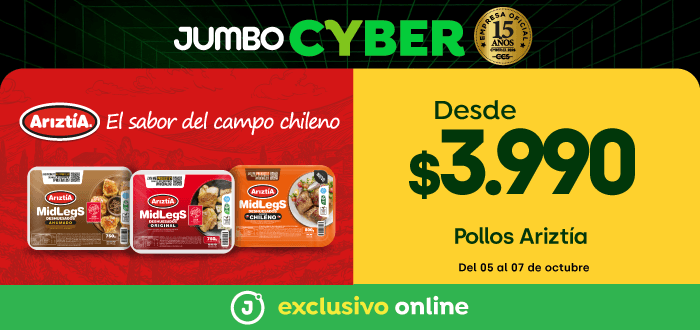 Huincha home proveedor - ARIZTIA - POLLOS DESDE $3.990 - 05-10-2026 al 07-10-2026