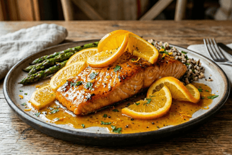 Salmon glaseado a la naranja