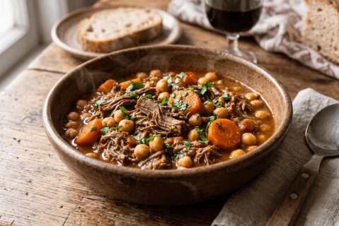 Carne mechada y garbanzos