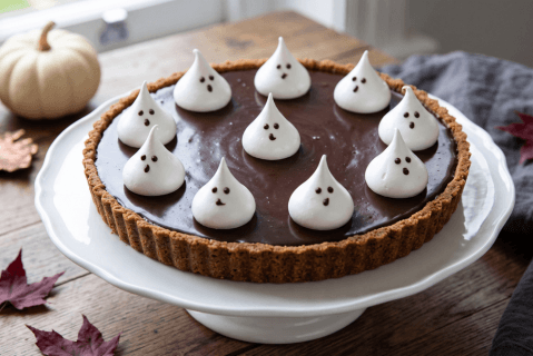 Tarta de chocolate con fantasmas de merengue